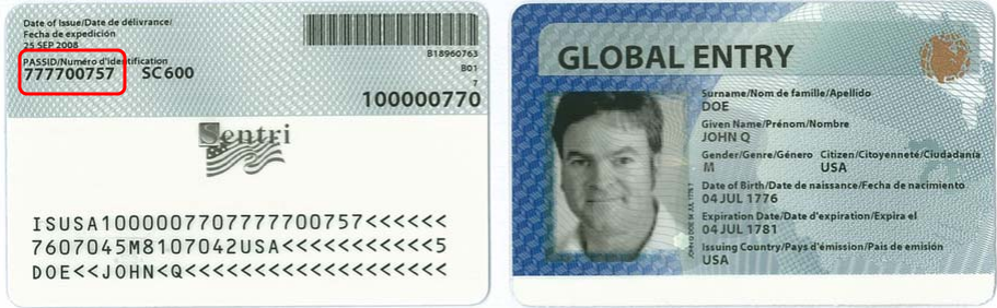 Where is the Global Entry PASS ID or Membership Number?