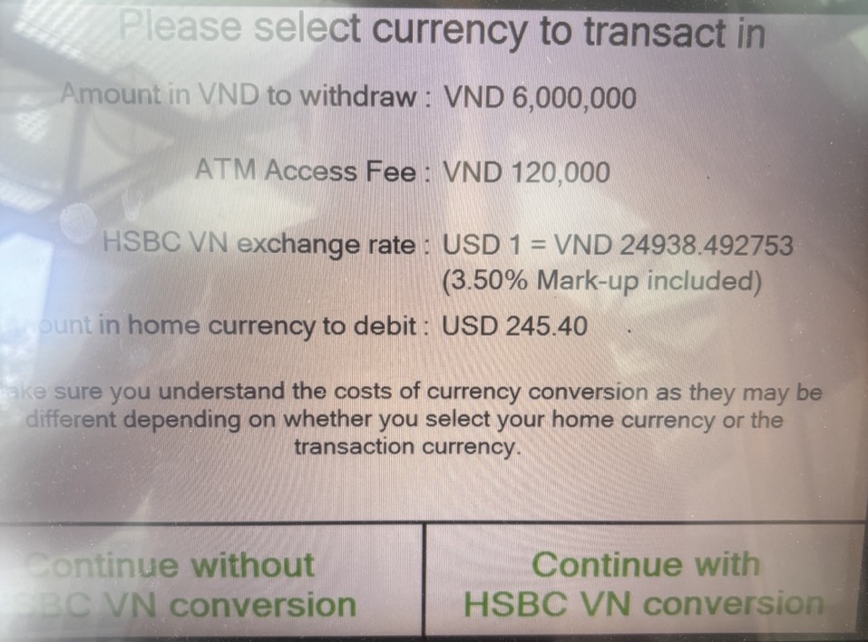 HSBC ATM Conversion Screen