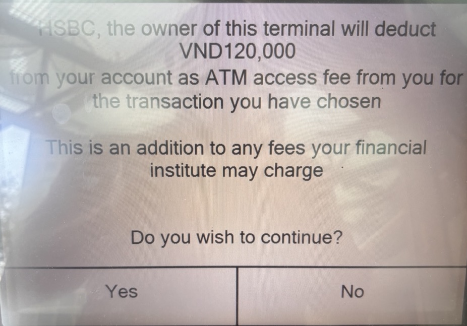 HSBC ATM Fee Screen